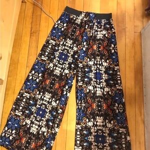 Wide Leg Printed Palazzo Pants in Black & Blue